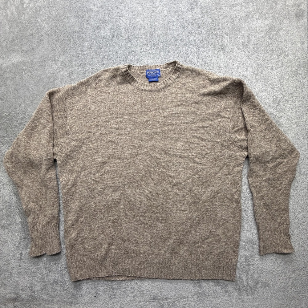 Pendleton Sweater Mens 2XL Beige Crew Neck Pullover 100%‎ Wool Heavyweight
